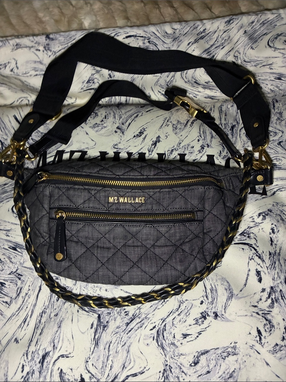 LIMITED EDITION MZWallace Quilted Charcoal Denim Small Crosby with Gold Hardware - Picture 9 of 14
